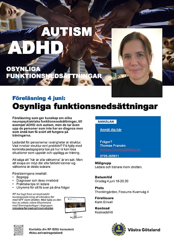 Inbjudan till gratis föreläsning om osynliga funktionsnedsättningar 4 juni 2025 på Thordéngården Uddevalla