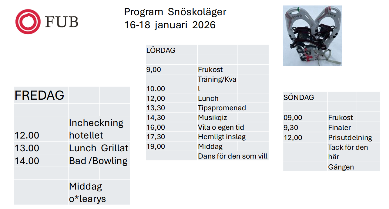 Program för snöskolägret 16-18 januari