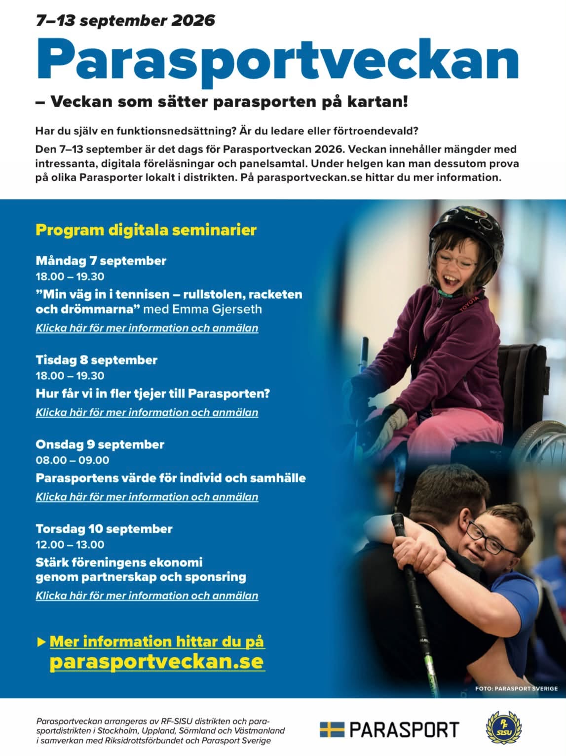 Inbjudan Parasportveckan, Klicka på länken i inlägget för att få samma info