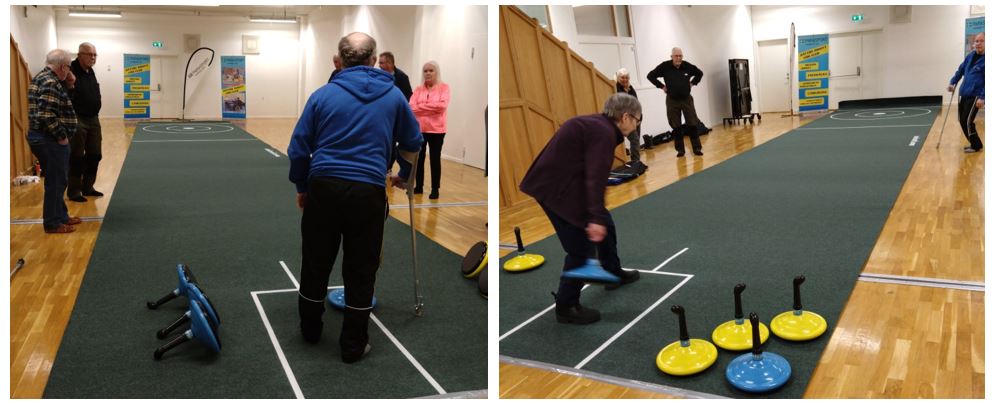 Mattcurlingspelare i full färd med att lära sig sporten