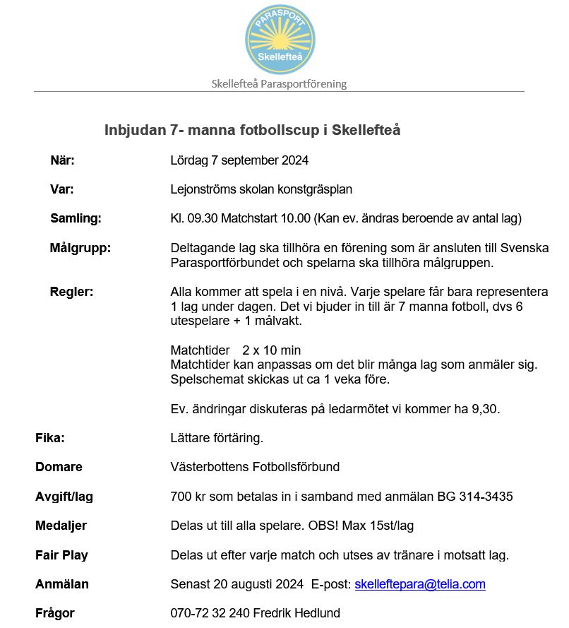 Logga Skellefteå Parasportförening. Inbjudan, samma info som i inlägget