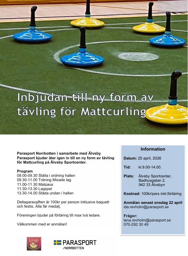 Inbjudningsinfo samt foto på mattcurlingkäglor