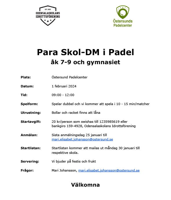 Inbjudan Para Skol-DM i padel 2024