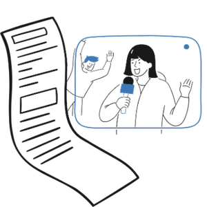 En bild på en video och en utskrift av text vid sidan om. Illustration.