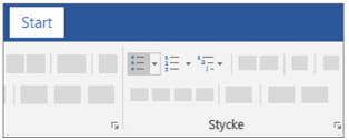 Skärmdump som visar funktionen för att välja punktlista eller numrerad lista i Word på PC.