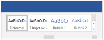 Skärmdump som visar funktionen för att välja rubriknivå i Word på PC.