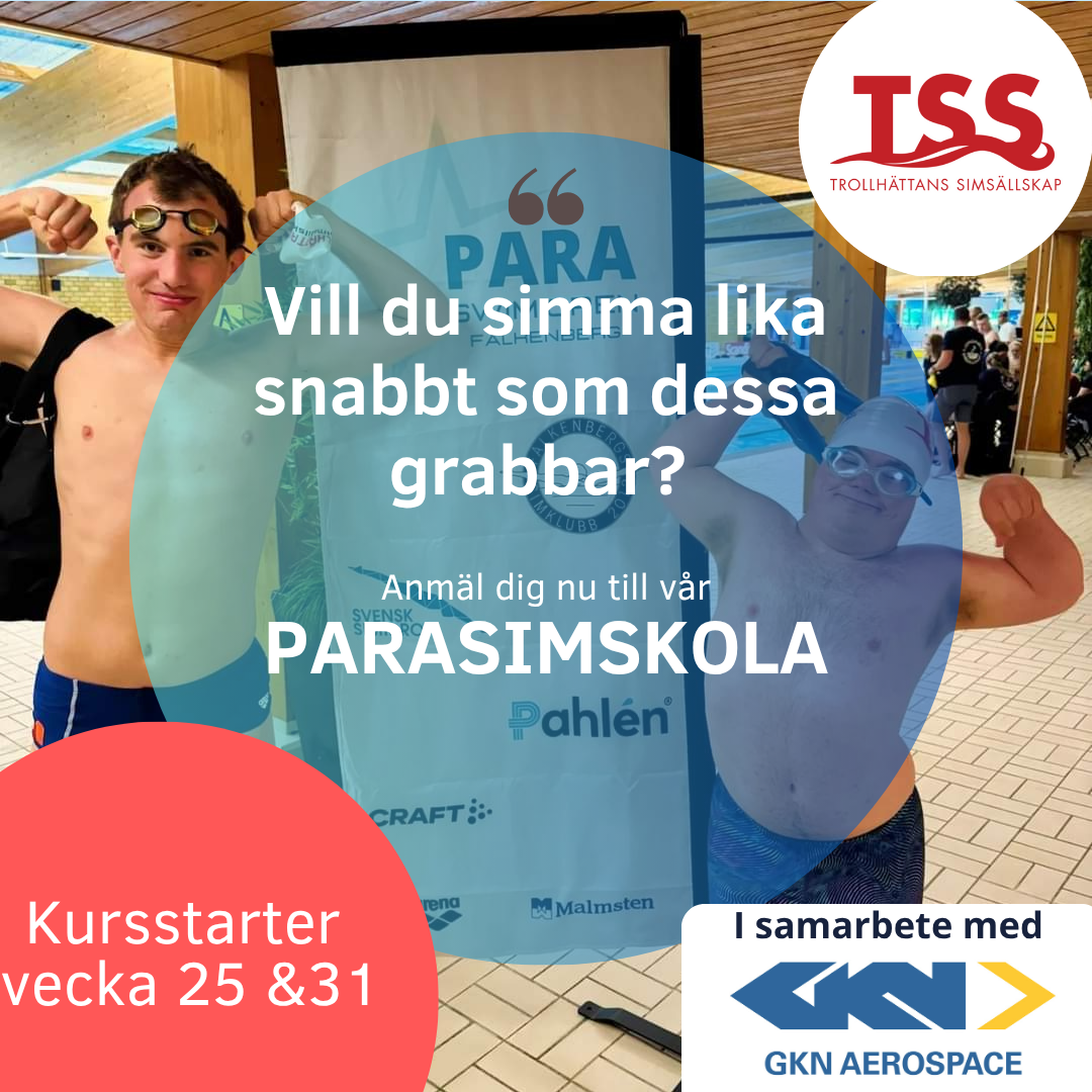 Inbjudan till PARASIMSKOLA sommaren 2025 hos Trollhättans Simsällskap