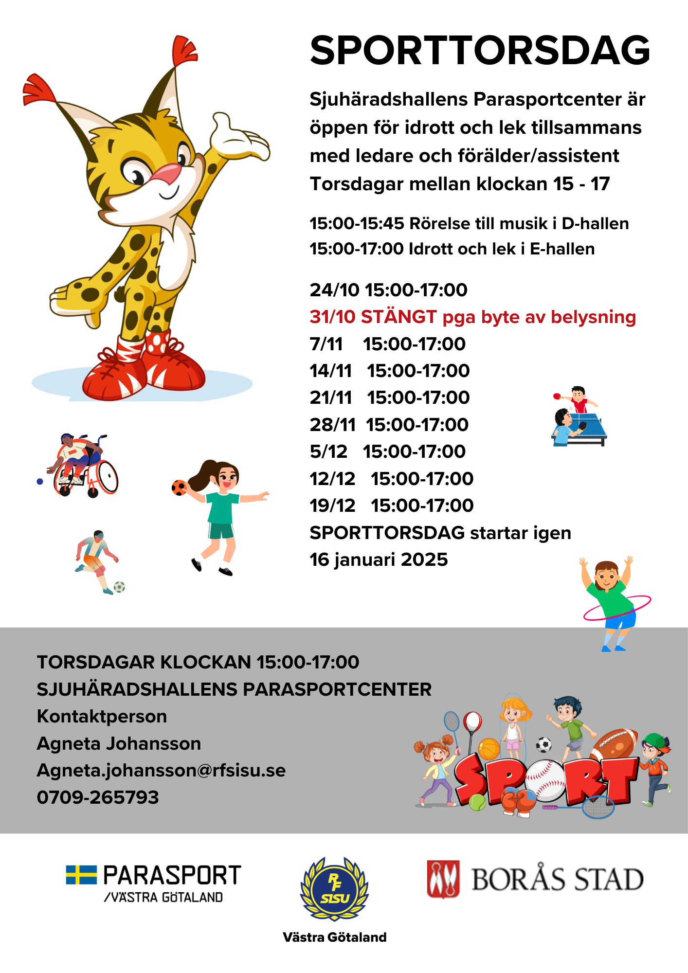 Inbjudan till SPORTTORSDAG hösten 2024 i Sjuhäradshallens Parasportcenter Borås