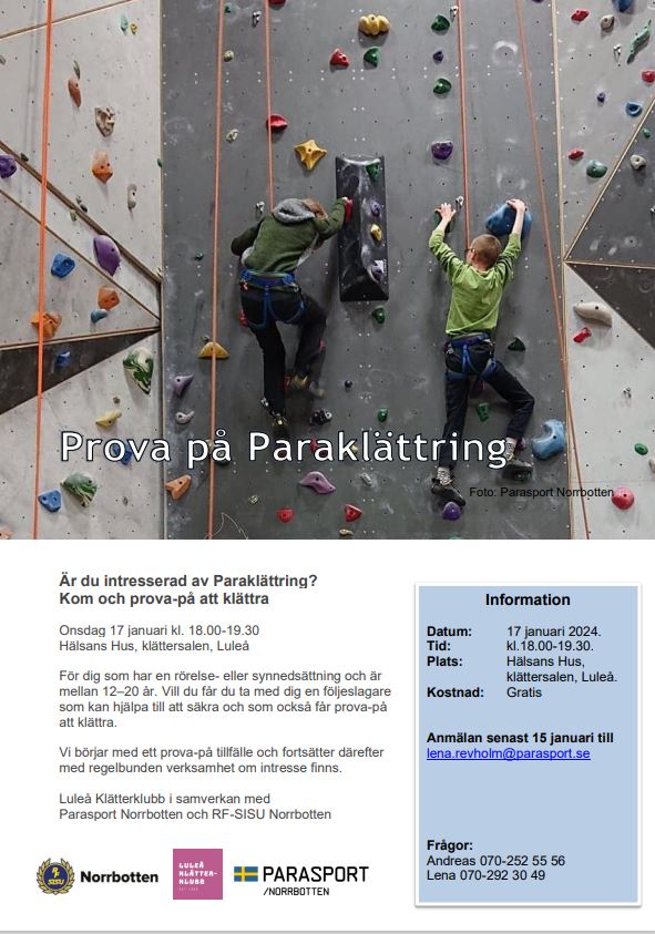 Inbjudan med bild med klättrande ungdomar, samma text som i inlägget