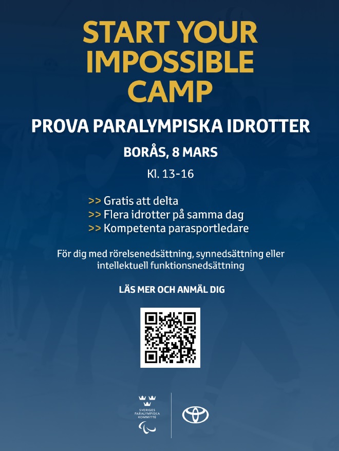 Inbjudan till "Start Your Impossible Camp - Prova på-dag" 8 mars 2025 i Sjuhäradshallen Borås