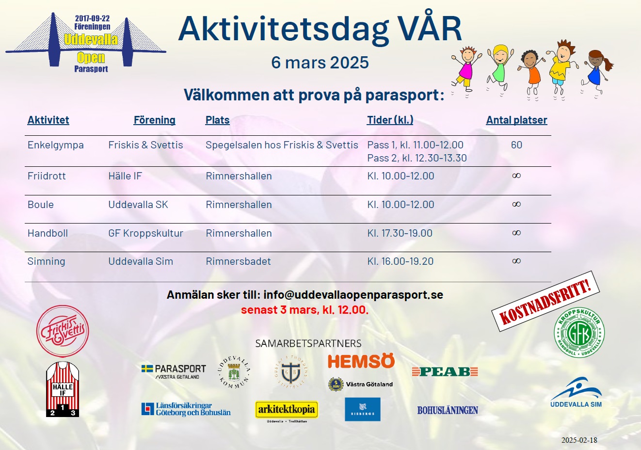 Inbjudan till Aktivitetsdag Vår för personer med funktionsnedsättning torsdag 6 mars 2025 i Uddevalla