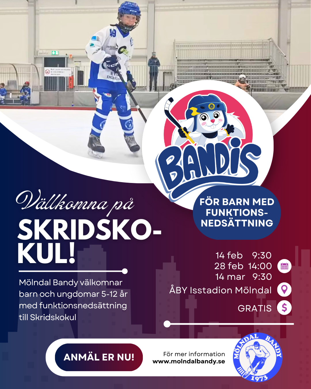 Inbjudan till Skridskokul våren 2026 i ÅBY Isstadion Mölndal