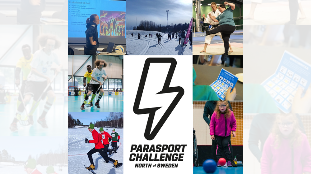 Parasport Challenge logga och ett collage av flera personer som idrottar.