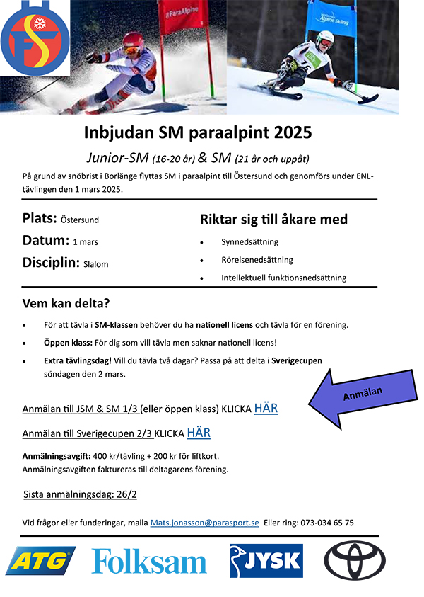 SM paraalpint 2025_inbjudan. All text är läsbar ovan.