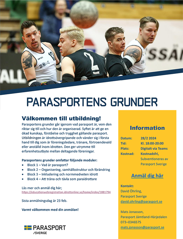 Inbjudan till utbildningen Parasportens Grunder