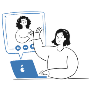 Två personer som hälsar på varandra i ett videomöte. Illustration.