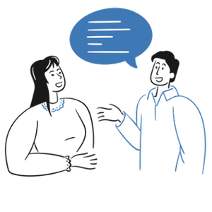 Två personer, en pratar. Illustration.