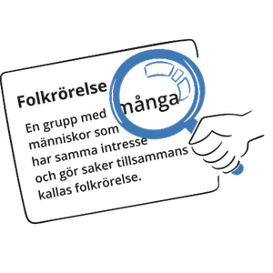 En text där ett ord har fokus, genom ett förstoringsglas. Illustration.