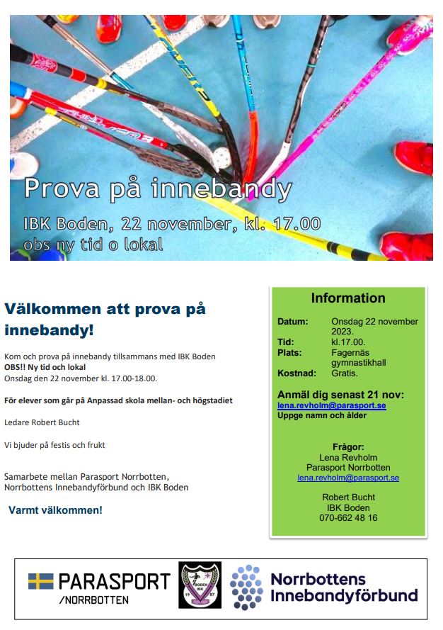 Samma info som i inlägget samt bild på innebandyklubbor och boll