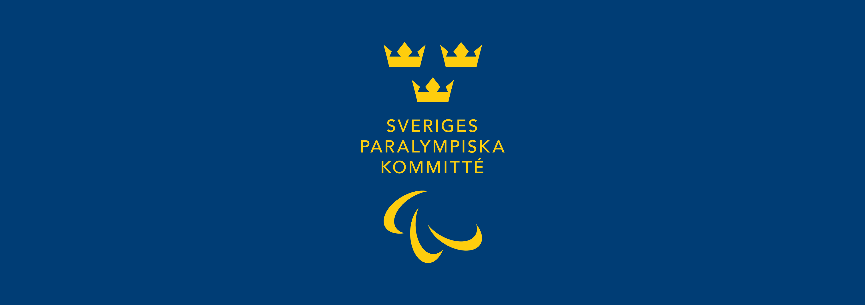 Loggan för Sveriges Paralympiska Kommitté mot en blå bakgrund.