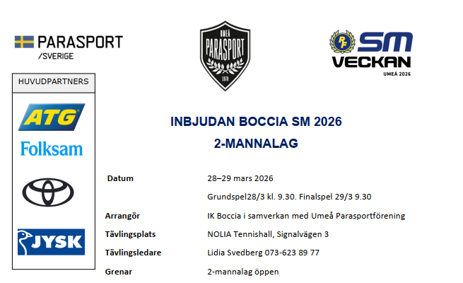 Inbjudan Boccia SM 2026