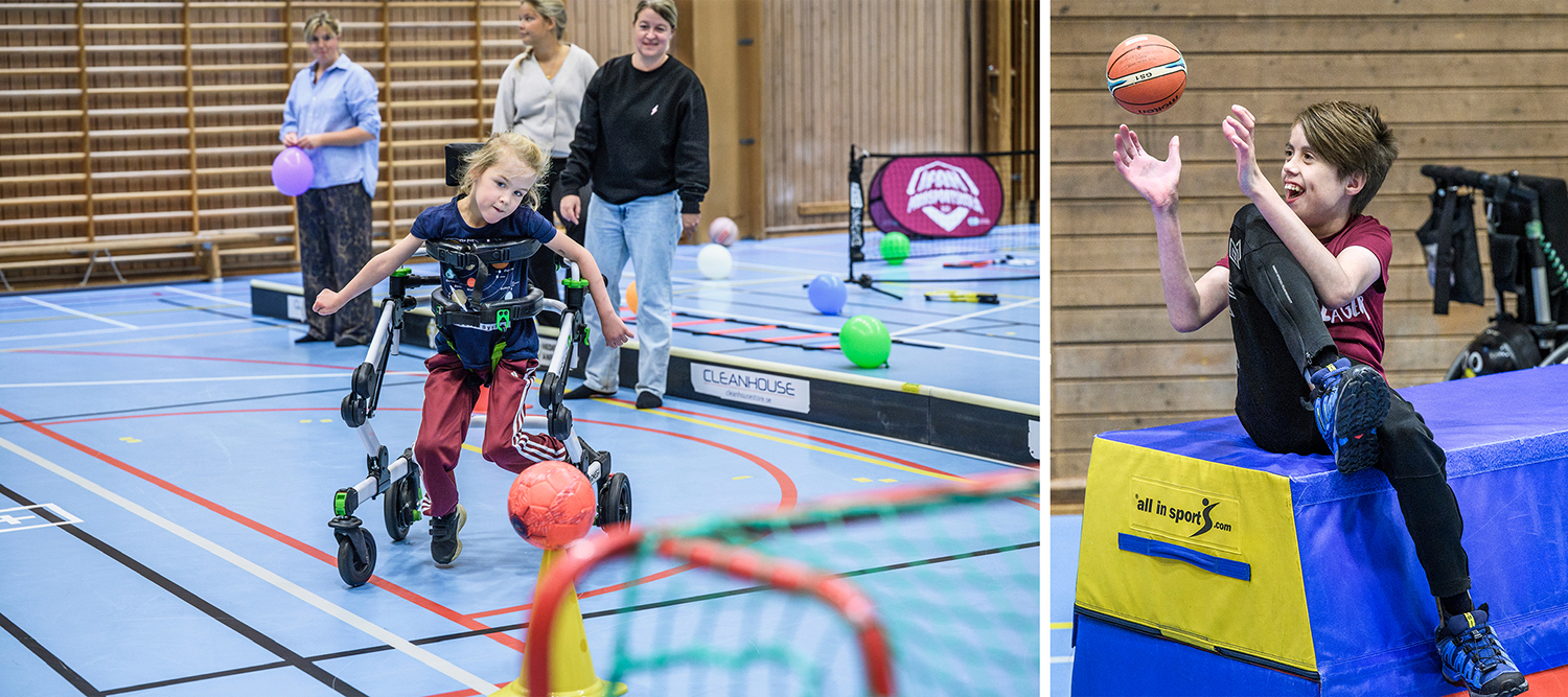 Bilder från IFAH:s parasportskola. En flicka och en pojke idrottar.