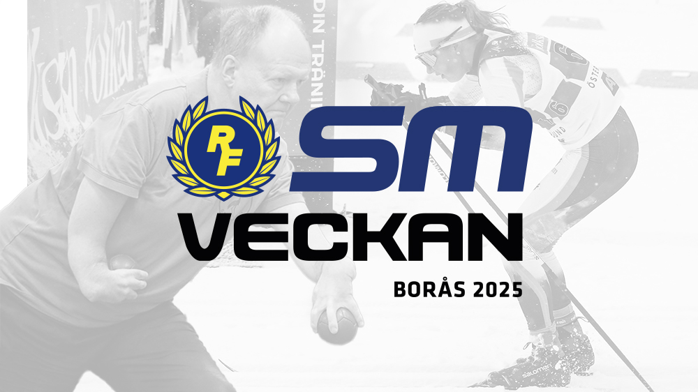 SM-veckans logotyp. I bakgrunden syns en bocciaspelare och en längdskidåkare.