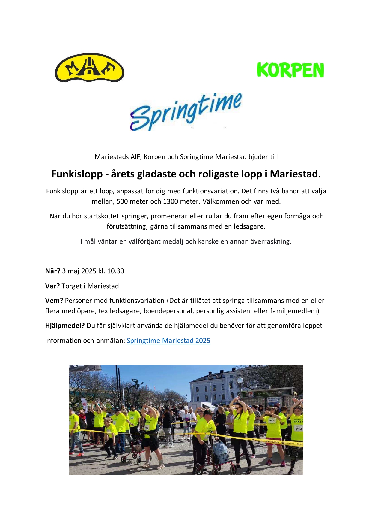 Funkislopp på torget i Mariestad den 3 maj kl. 10.30
