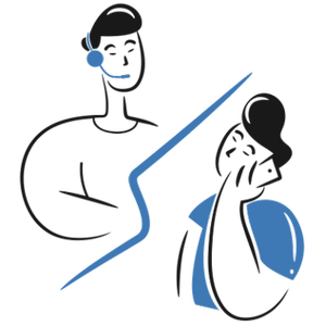 En person i mötet sitter med ett headset en annan person i mötet använder sin mobiltelefon som mötesplattform. Illustration.