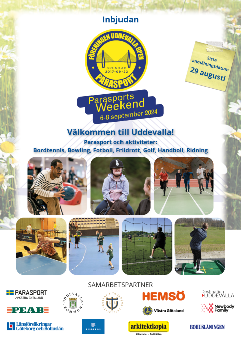 Bild med sidan 1 av inbjudan till "Uddevalla Open Parasports Weekend" 6-8 september 2024