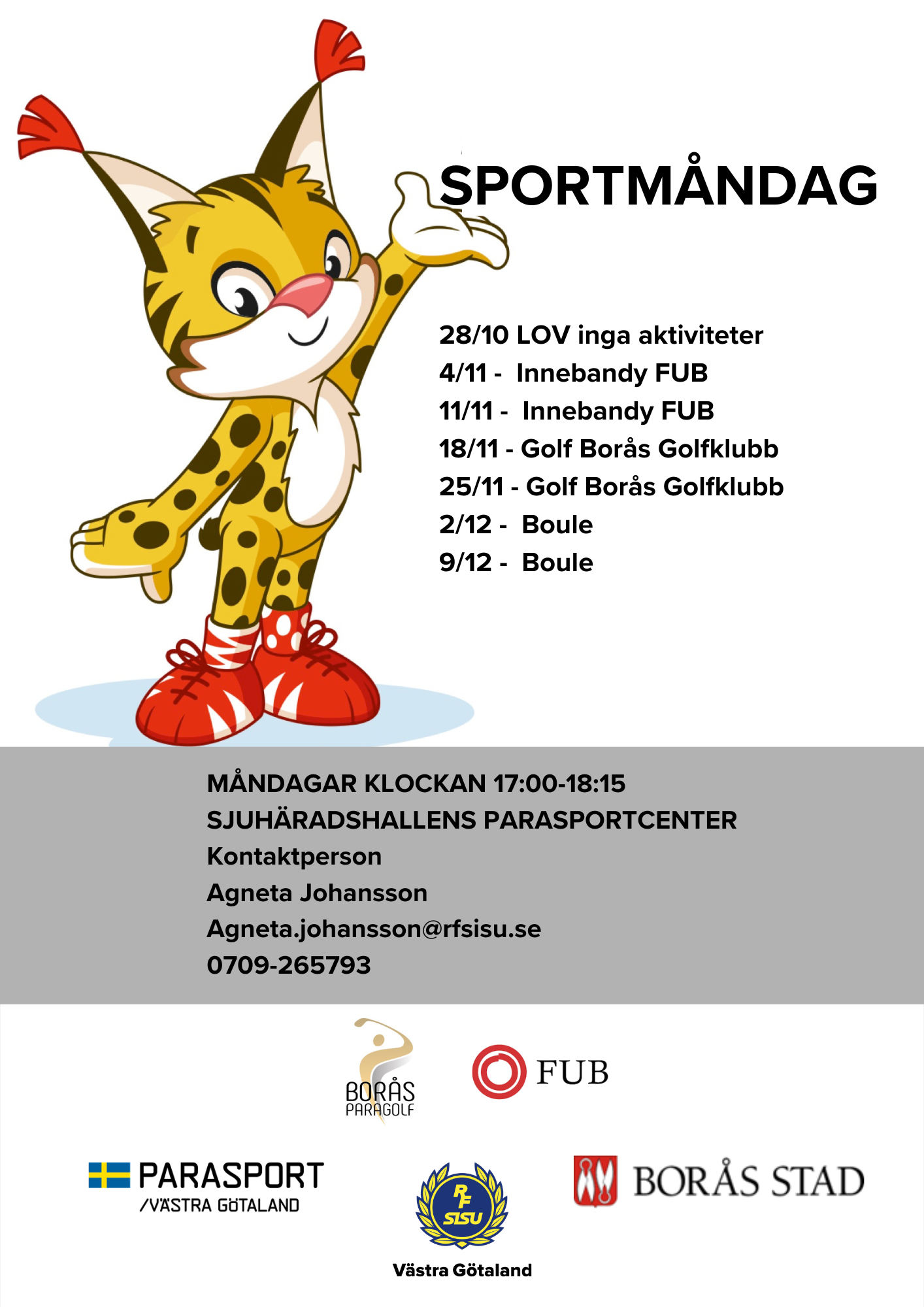 Inbjudan till SPORTMÅNDAG hösten 2024 i Sjuhäradshallens Parasportcenter Borås