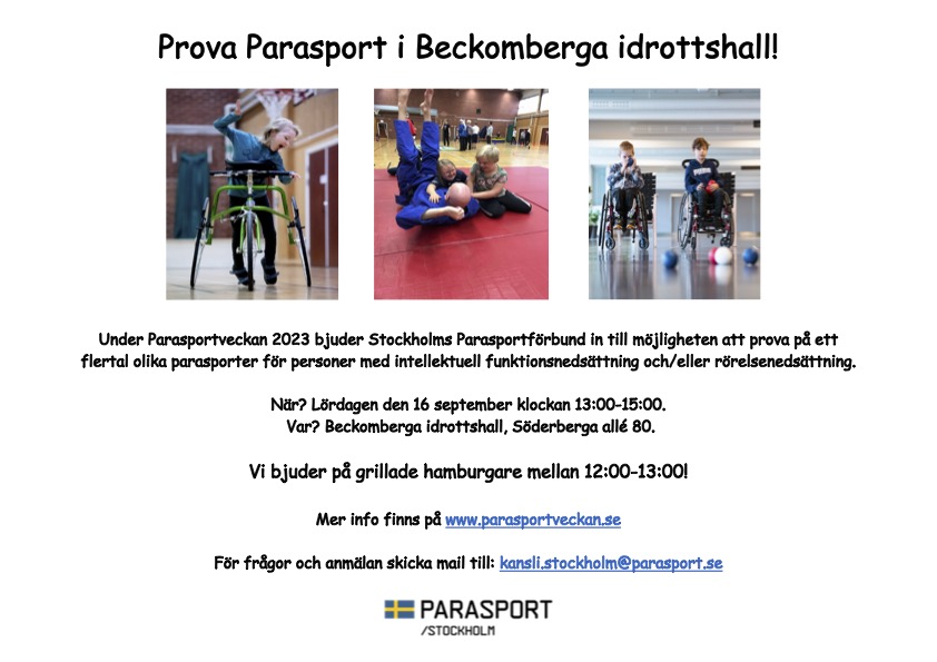 Bild på 3 olika parasporter samt text för inbjudan